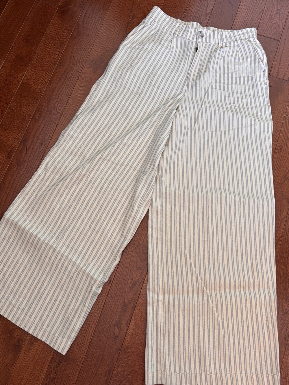 Butter Yellow and Gray Stripe Linen Pants